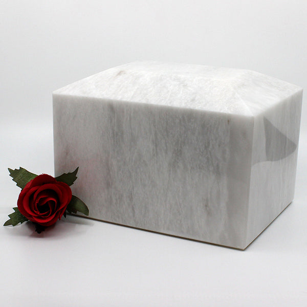 Rectangular white marble urn