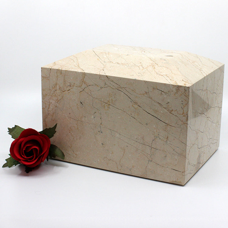 Rectangular urn made of botticino marble 