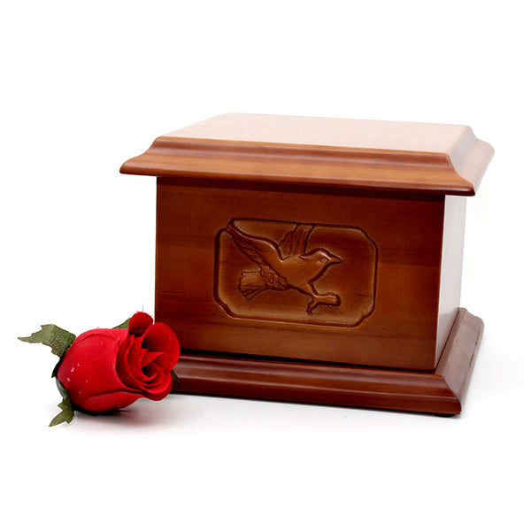 rectangular urn with bird etch 