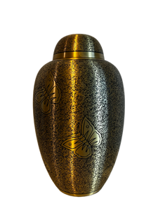 Brass Metal Urn For Ashes | Black and Gold Butterfly Design