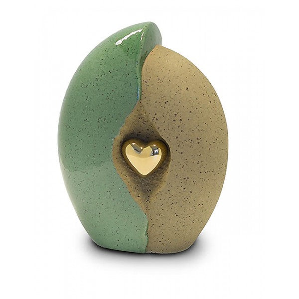 CERAMIC WITH GOLD TONE HEART KEEPSAKE URN- CELEBRATION OF LIFE-1, 06-8KU03 - Casket Depot Vancouver