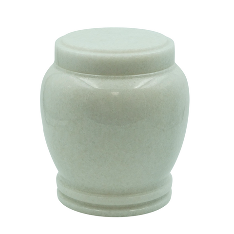 round white marble urn with flat lid 
