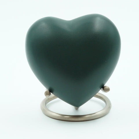 ETERNAL ROYAL GREEN HEART SHAPE SOLID BRASS MEMENTO URN WITH STAND, #06-40011 - Casket Depot Vancouver