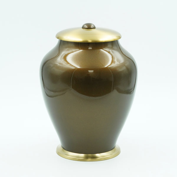 SOLID BRASS ADULT SIZE URN GLOSS BROWN & GOLD # 03-0403 - Casket Depot Vancouver